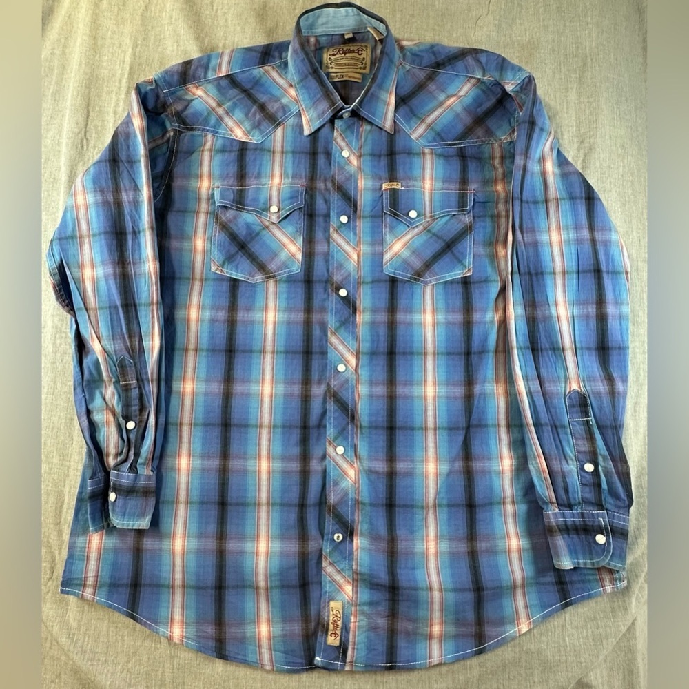 Rafter C Blue and Red Plaid Button Down Western Shirt